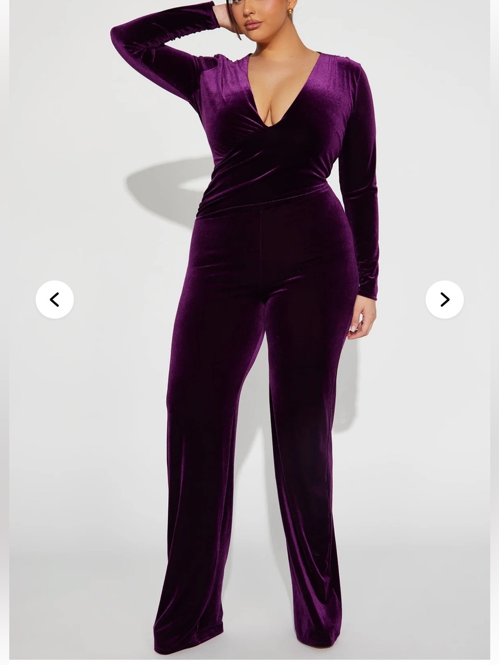 Fashion Nova Velvet Plunge Jumpsuit in Plum Size 1X NWT